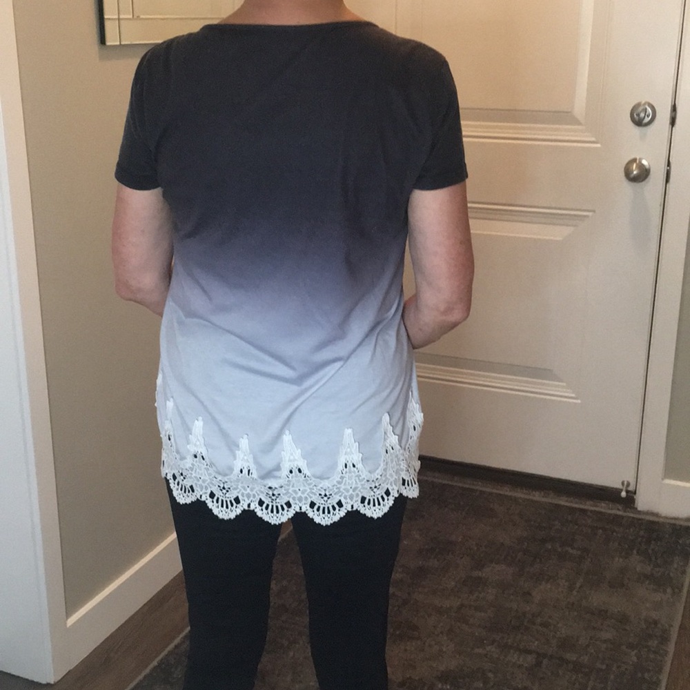 Black Grey Ombré Blouse white buttons and lace - Picture 4 of 7